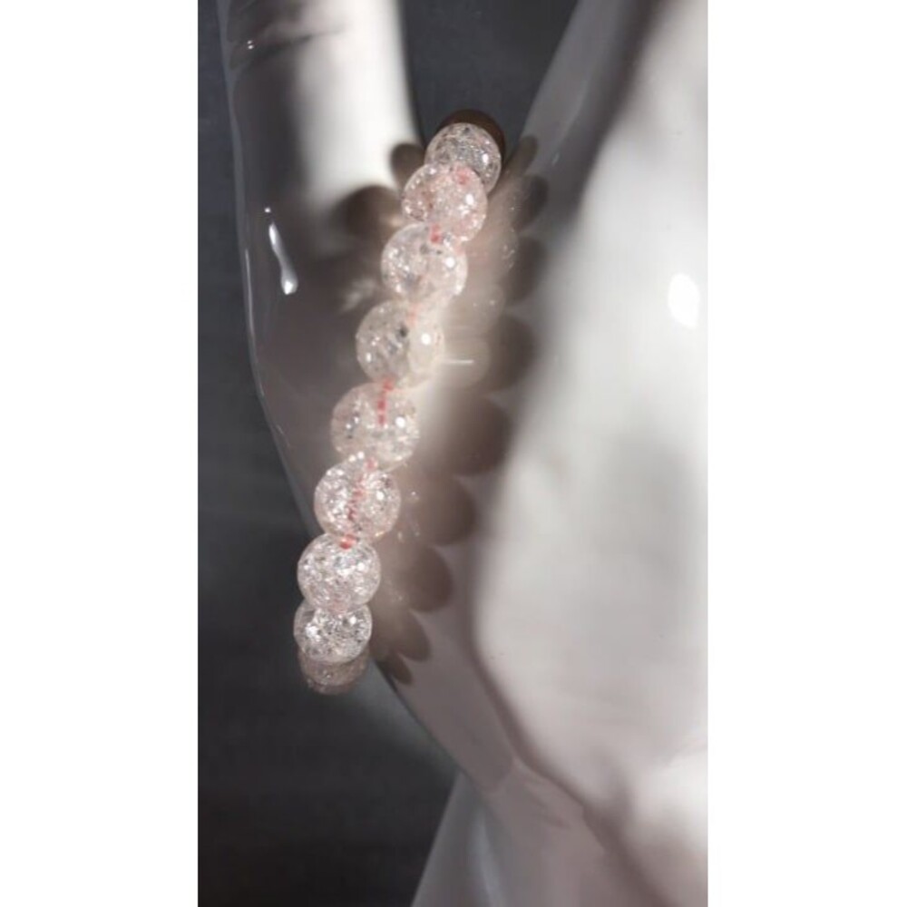 Pink Crackle Quartz Beaded Stretch Bracelet